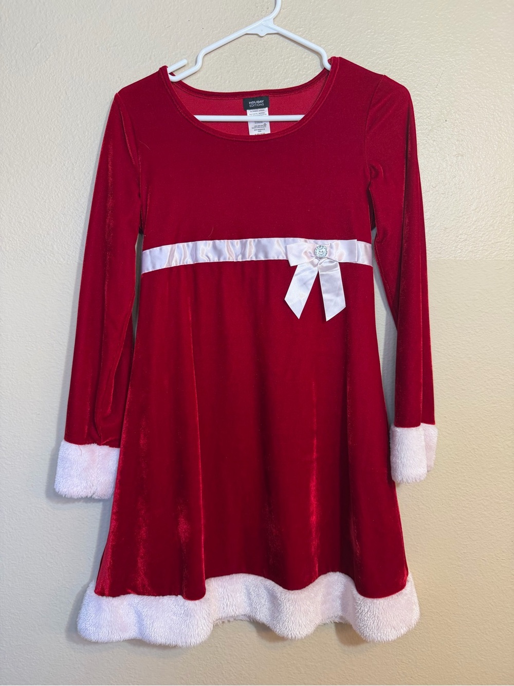 Girls Red Velvet Holiday Dress with White Trim XL 14/16